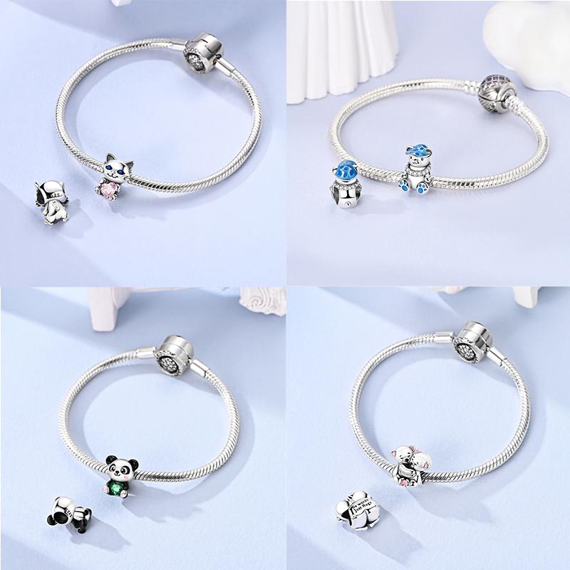 Charms Kupferrosa Katze Eule Tier Herz Zirkonia Charm Perlen Passen Original Armbänder Feiner DIY Schmuck