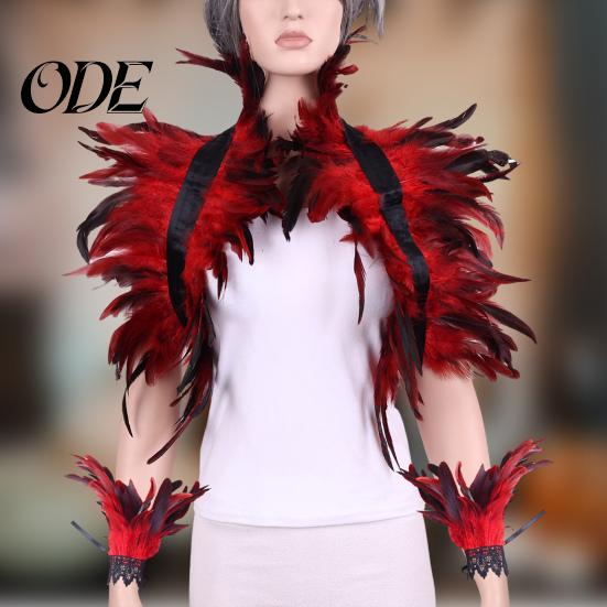 Feather Shawl Bracelet Set 1 Fake Collar with Wrist Ring Gothic Style Imitation Angel Wings Hollow Out Lace Unisex Model Stage Show Performance