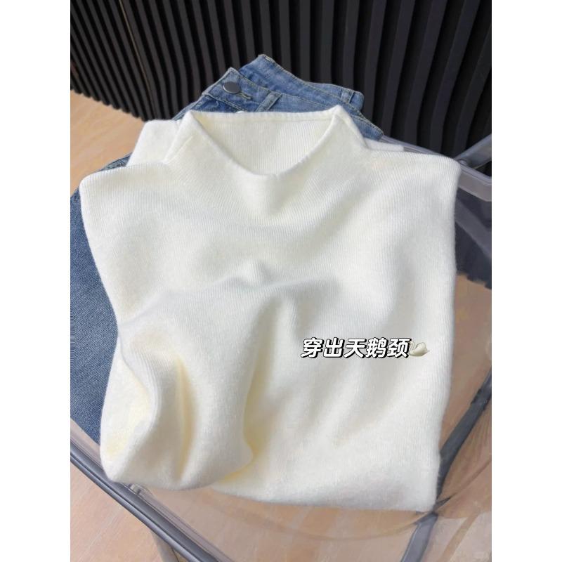 Autumn and winter milk blue soft waxy semi-turtleneck stacked solid color sweater women's inner bottoming shirt simple knitted top