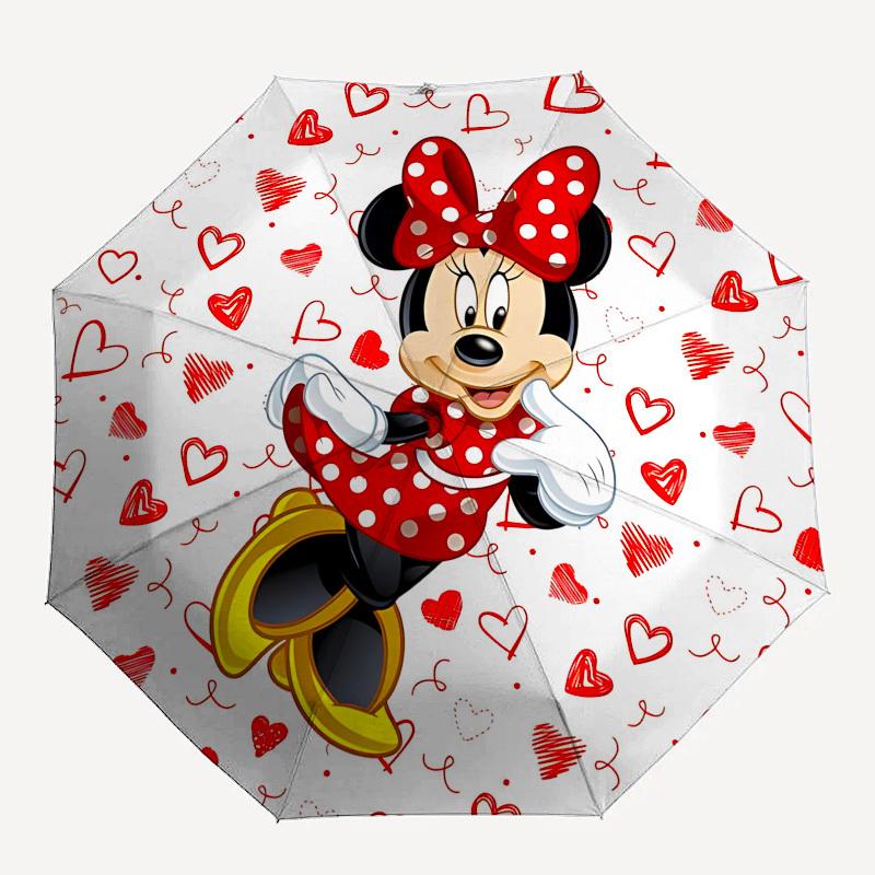 Minnie Mouse, Hearts Themed Automatic Opening and Closing Umbrella, Brightly Colored 8-rib Portable Umbrella, Suitable for Men and Women, A Perfect Gi
