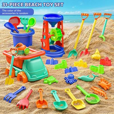 31Pcs Beach Toys for Kids Sand Toys Kit Bucket Shovel Rake Toys for Beach Animal Dinosaur Molds Travel Sandbox Children Toys