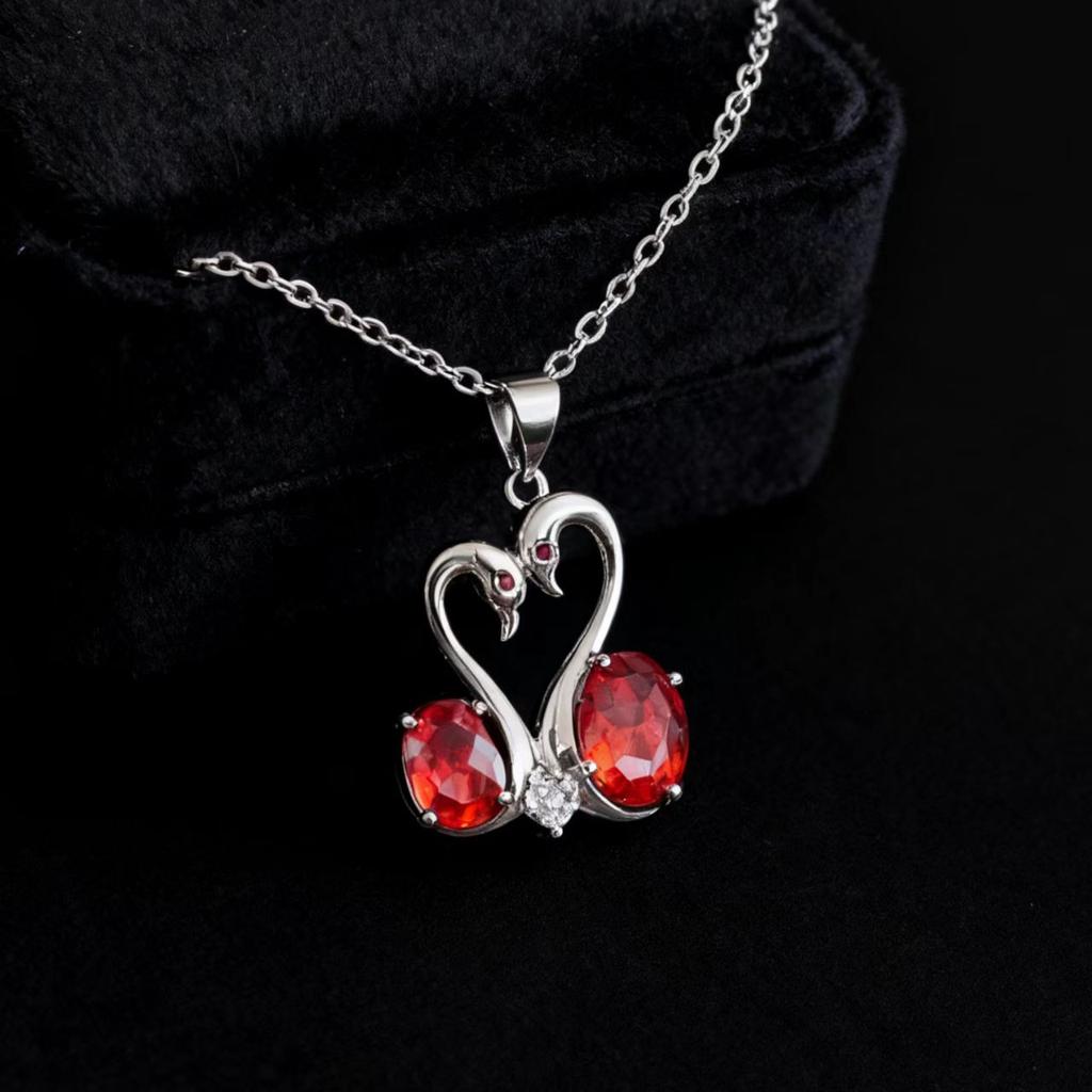 Accessories Imitation Coconut Round Pink Diamond Swan Love Necklace Women's Double Swan Zircon Pendant Clavicle Chain