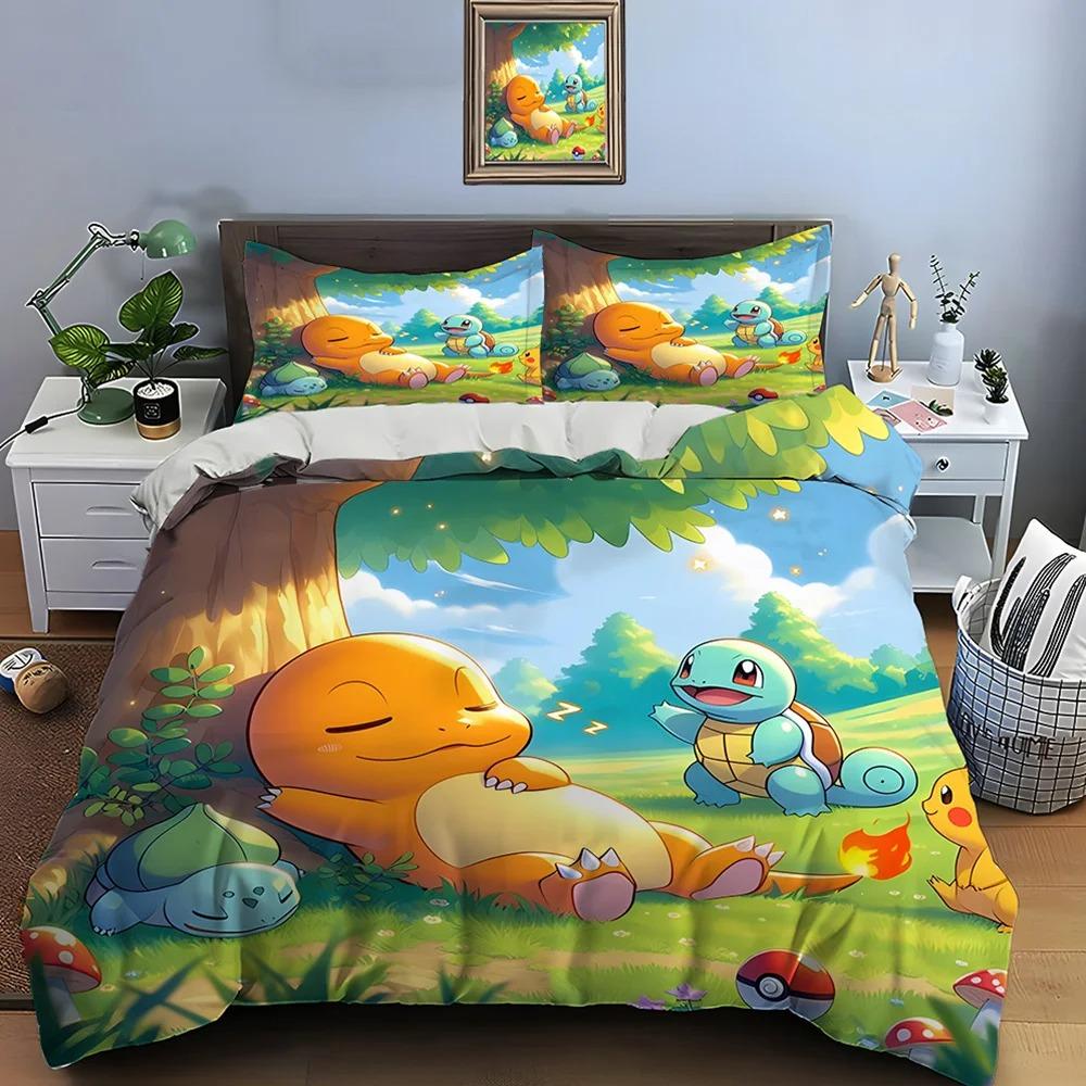 Pokmon Charizard Print Bedding Set 2/3 Pieces Setting Bed King Size Pillowcase Adult Bed Cover Bedroom Bed Set For Gifts