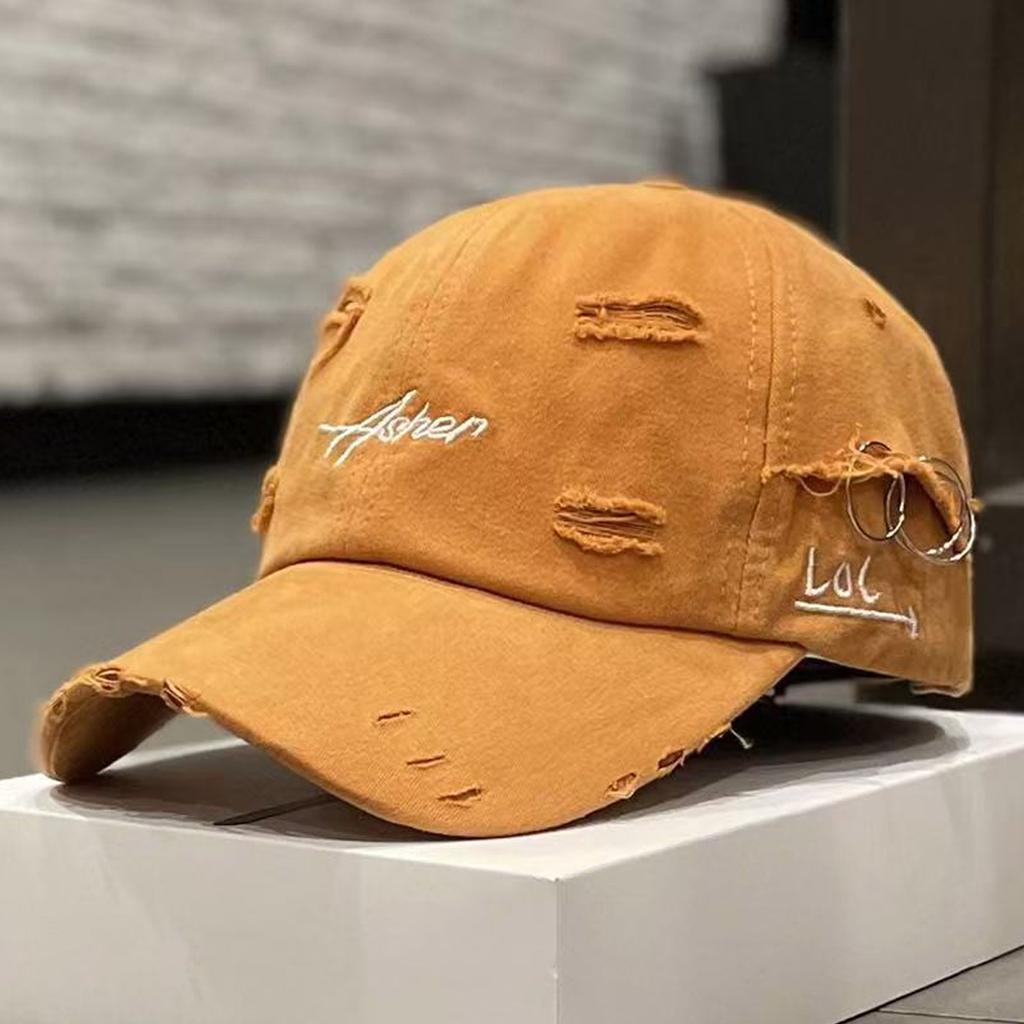 Unisex Asher Embroidery Hole Iron Ring Baseball Caps Spring and Autumn Outdoor Adjustable Casual Hats Hip Hop Hat Sunscreen Hat