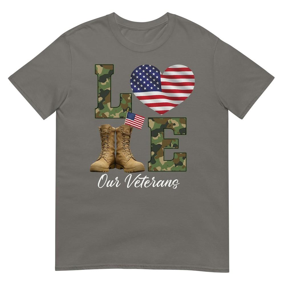 Love Our Veterans Day Proud Military American Flag Thank You TShirt