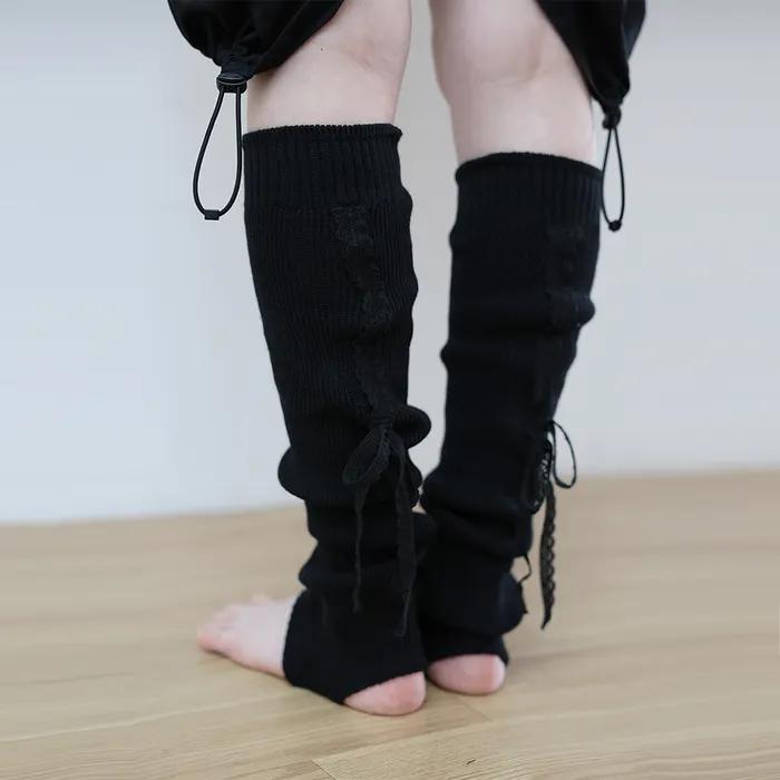 LACE RIBBON LEG WARMER - BLACK