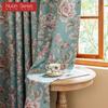1PC Nuan Series American Countryside Style Peony Printed Blue Curtain Full Blackout Curtains for Bedroom Living Room Balcony Window for Home Decor