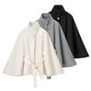 Women Wool Blend Cape Jacket With Metal Buckle Belt