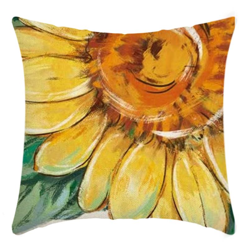 Printed Sunflower Nordic Fresh Home Cotton and Linen Pastoral Style Pillow Living Room Sofa B&B Bay Window Large Cushion Cover