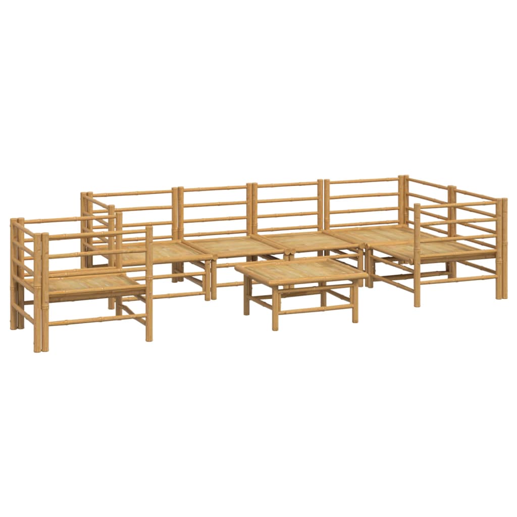Vidaxl 7-Cz. Garden Furniture Set, Light Grey Cushions, Bamboo