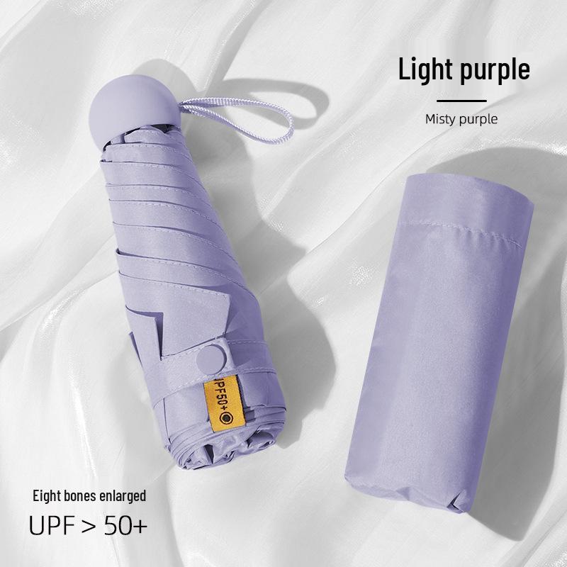 Compact Dual-Use Sun and Rain Umbrella with Black Glue Sunshade - Stylish Ladies' 5-Fold Capsule Design