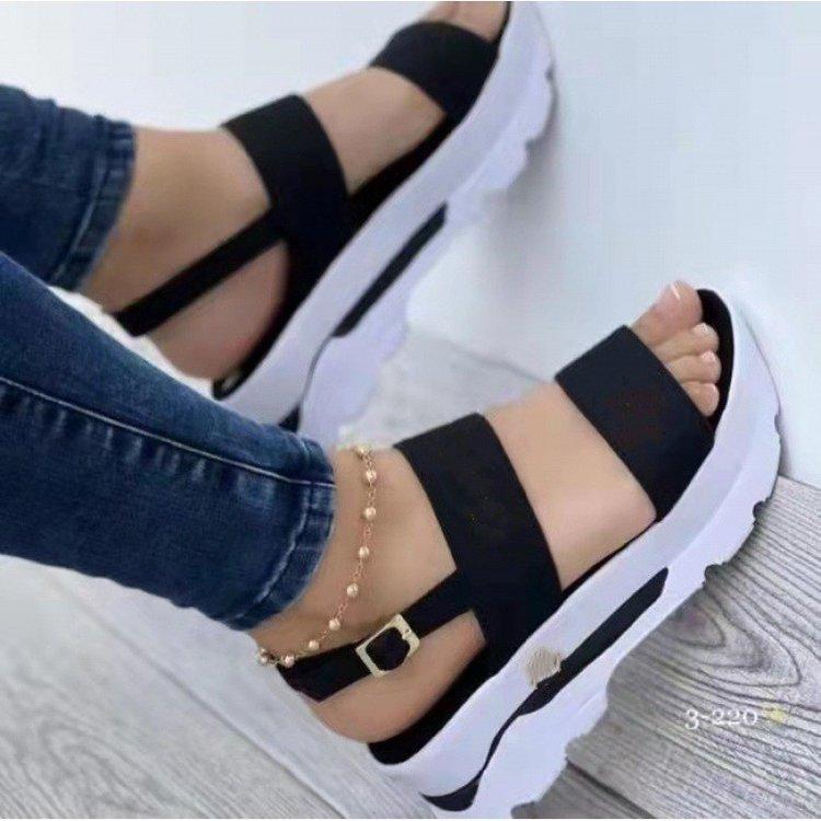 Summer women's shoes wide-sided one-word buckle with British style platform women's sandals women