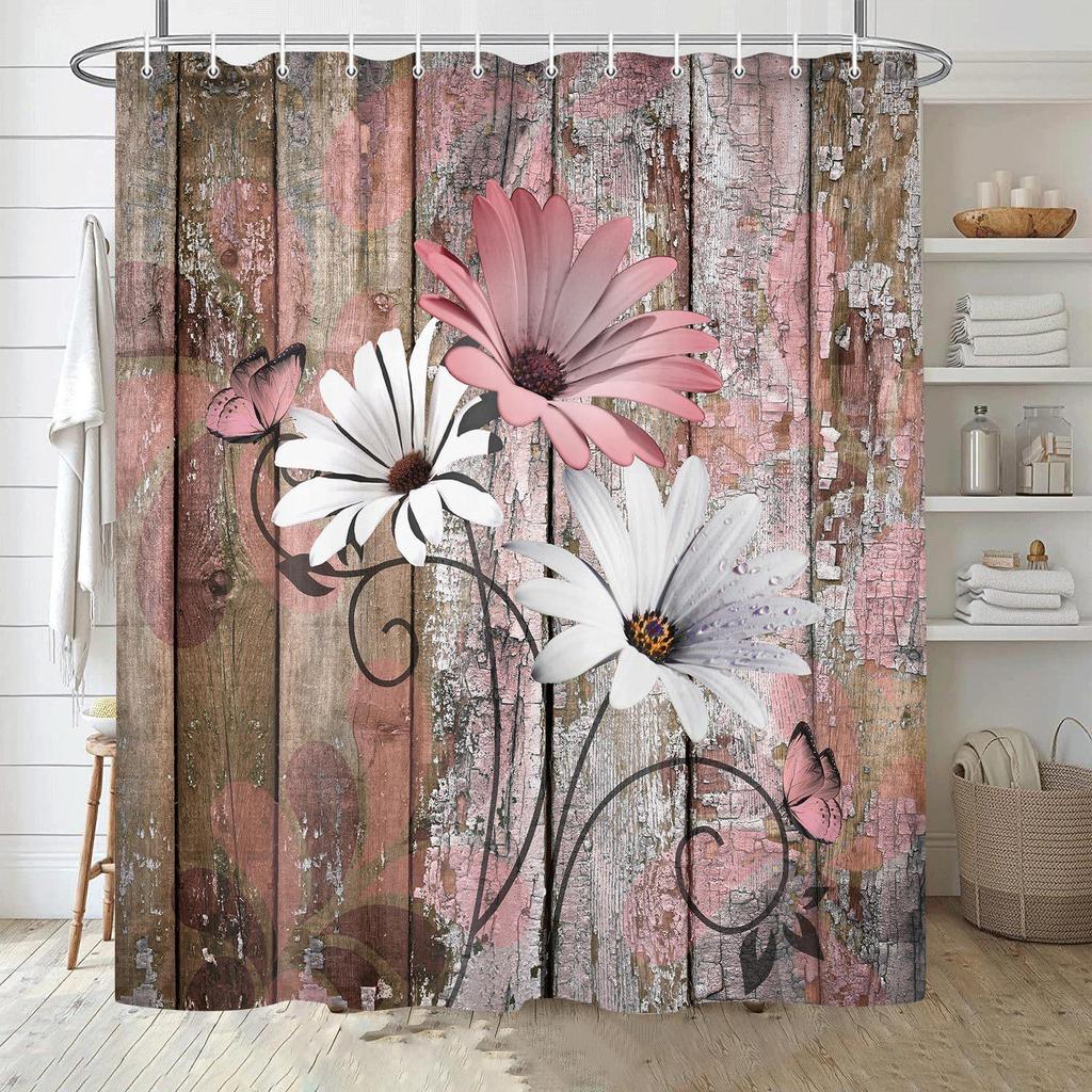 Chrysanthemum 3D Print Waterproof Polyester Shower Curtain