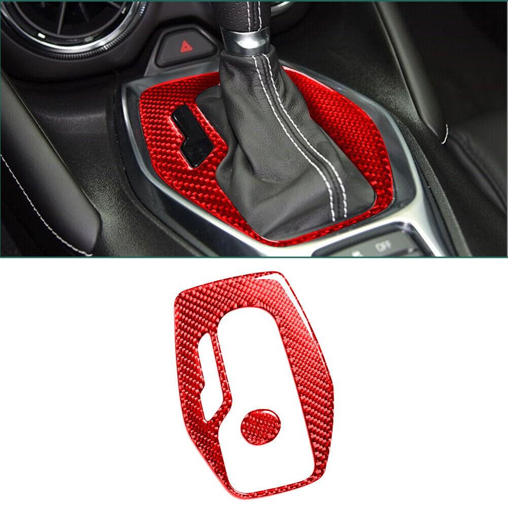 Red Carbon Fiber Gear Shifter Panel Cover Trim for Chevrolet Camaro 2017-2019