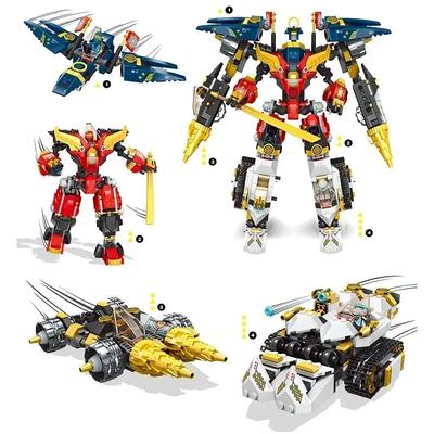 703 stücke 4in1 Super Kombination Mecha Bausteine Titan Roboter Mecha Wagen Fit Verformung kinder spielzeug junge geschenk