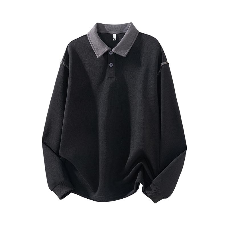 Mu Yuan Men s American Patchwork Fleece-Lined Thick Hoodie - Retro Polo Style with Lapel XL (130-150 lbs)