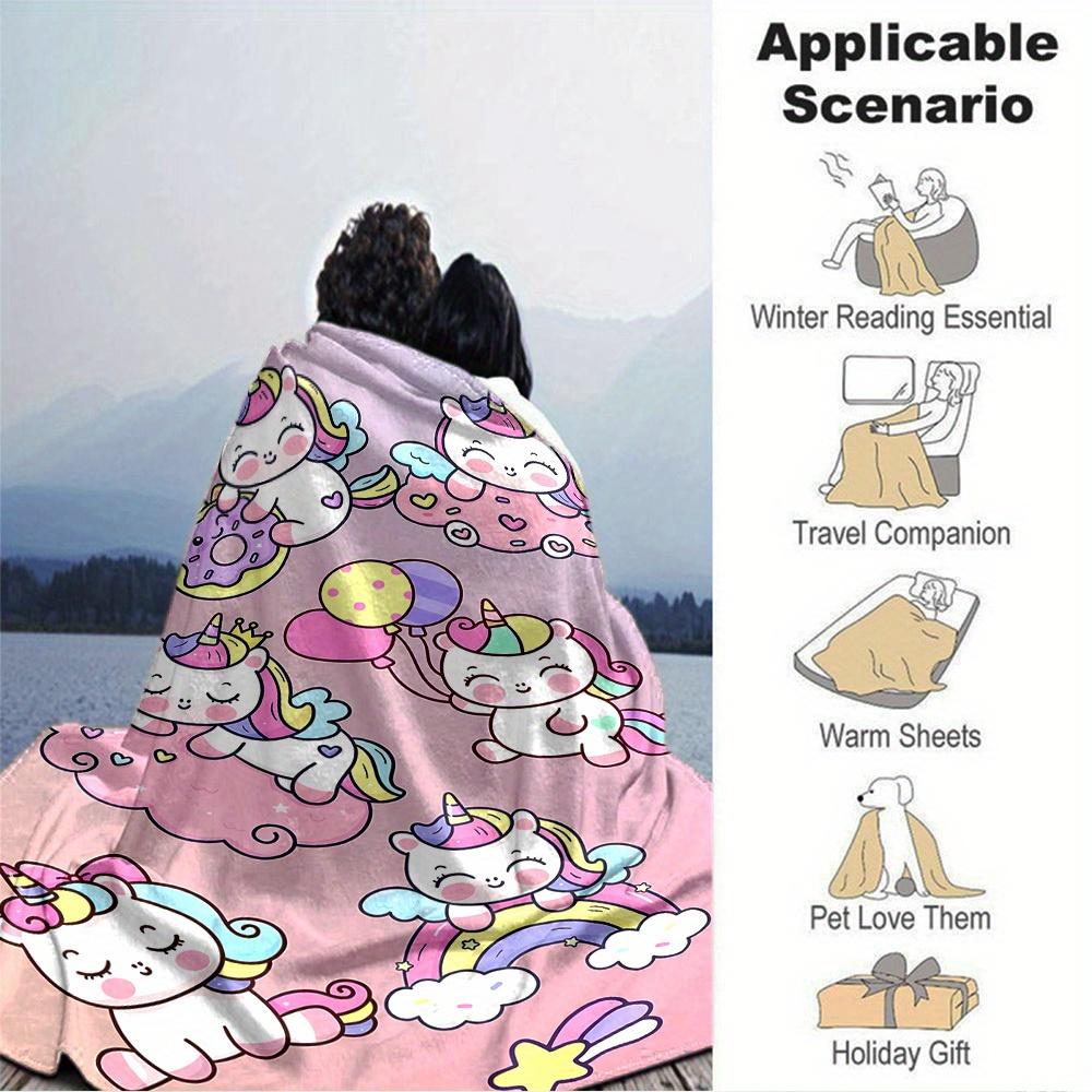 1pc Flannel Blanket, Unicorn,Rainbow,Balloon Pattern Printed Blanket, Sofa Bed Sofa Car Office Camping Travel Warm And Comfortable Soft Blan