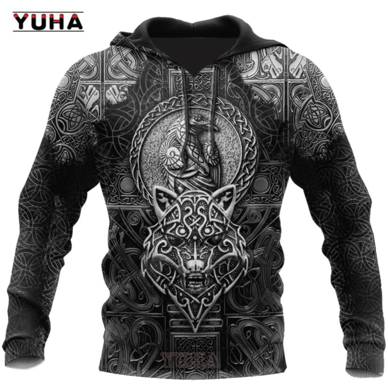 Gensere for menn 3D Print Vikings Classic Wolf Herre Hettegensere Jakke Vår Høst Mote Gensere Hip Hop Punk Oversized Clo