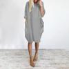 Spring Summer Dress Oversized Knee Length Long Sleeves Pure Color Round Neck Baggy Midi Dress for Daily Wear Dating Travel