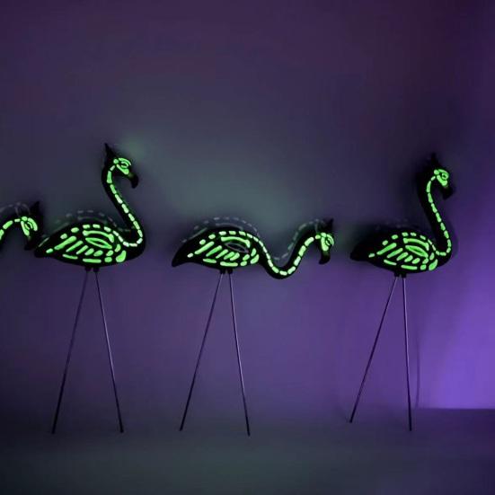 2Pcs/Set Simulation Flamingo Garden Stake Decoration Weather-proof Indoor Outdoor Yard Lawn Patio Pathway Glow-in-the-dark Skeleton Flamingo