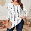 Women's Print Plus Size Tops Hollow V Neck 3/4 Sleeve Shirt Elegant Casual Tops