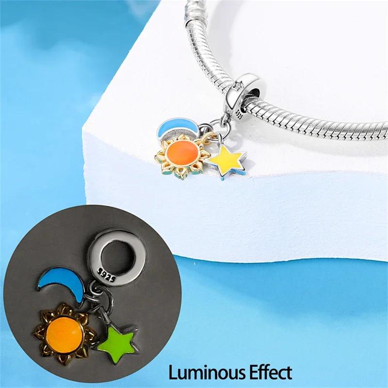 Copper Metal Star Moon Sun Series Charm Bead Components Luminous Bead Component Designed For Authentic Original Bracelet High Quality Fine Jewelry