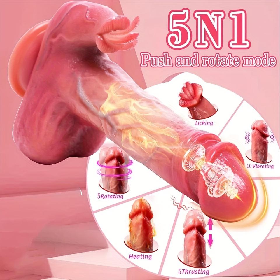 5-in-1 Telescopic Rotating Dildo Vibrator – Tongue Licking Clitoral Stimulator,Thrusting & Heating G-Spot Anal Toy,Hands-Free Base for Women & Couples