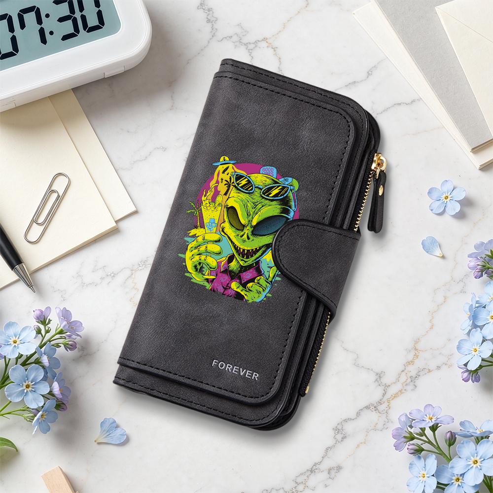 Alien Print Long Wallet Stylish Cool Forever Purse Unique Leisure Portable Card Holder