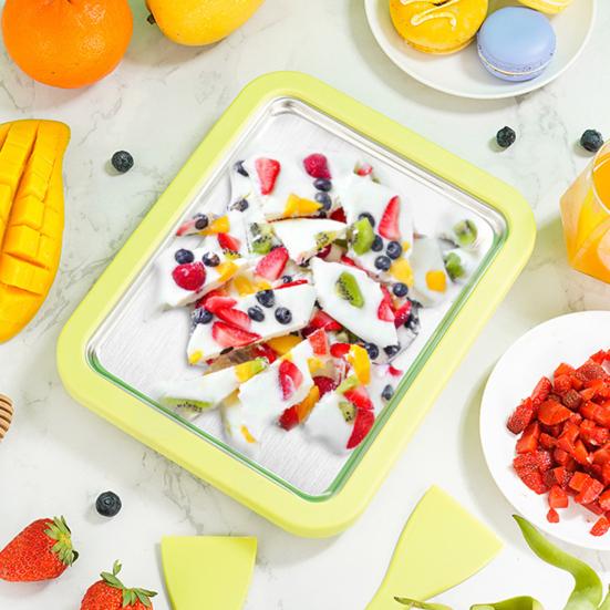 Fried Ice Machine Stainless Steel Large Freezing Tray with 2 Non-Stick Scrapers Fried Yogurt Maker