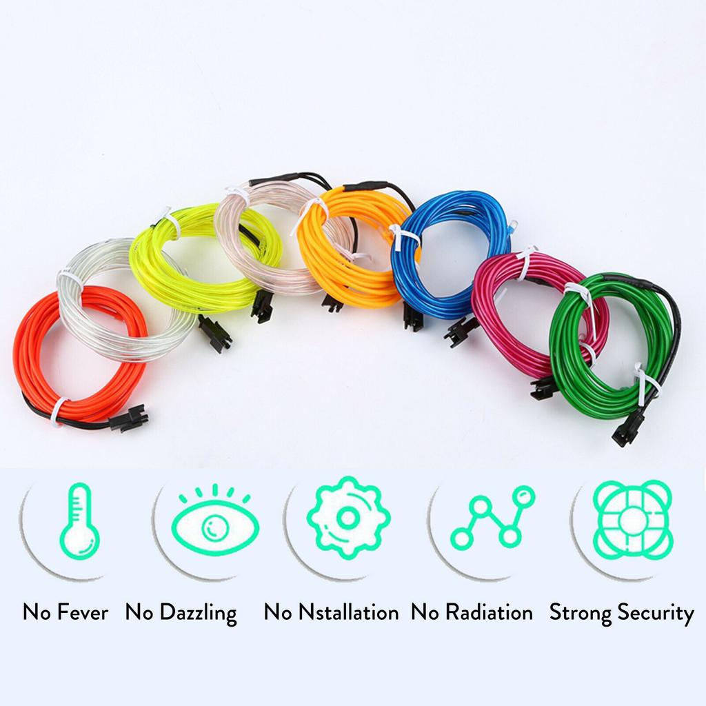 EL Wire 5m 4m 3m 2m 1m LED Strip Flexible Neon 5V 3V 12V Waterproof Rope For DIY Car Party Room Clothing Home Decoration