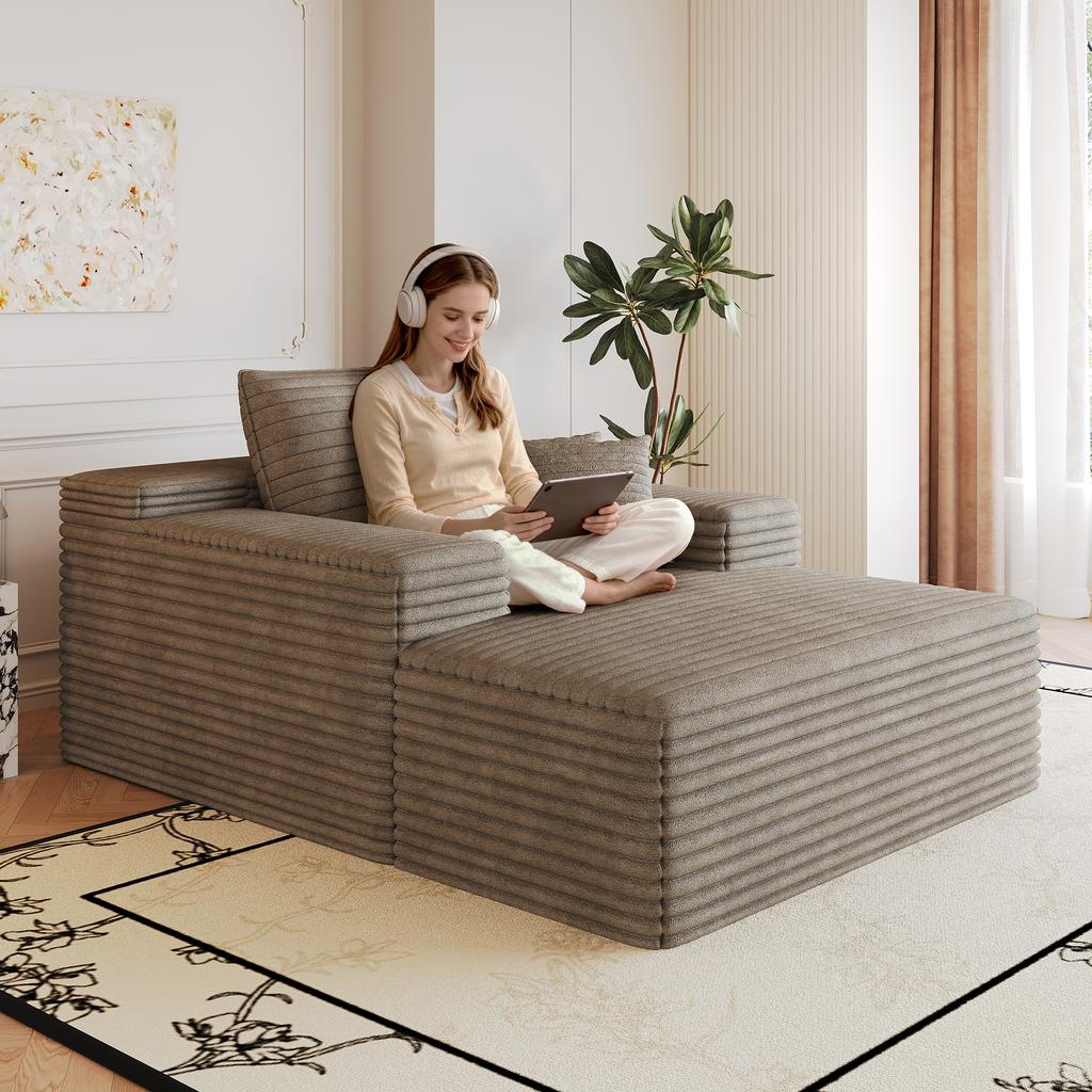 115*159cm, Comfortable Corduroy Sofa, Deep Seat, Boneless Modular, Sponge, No Assembly Required, Compression, Living Room, Bedroom, Camel
