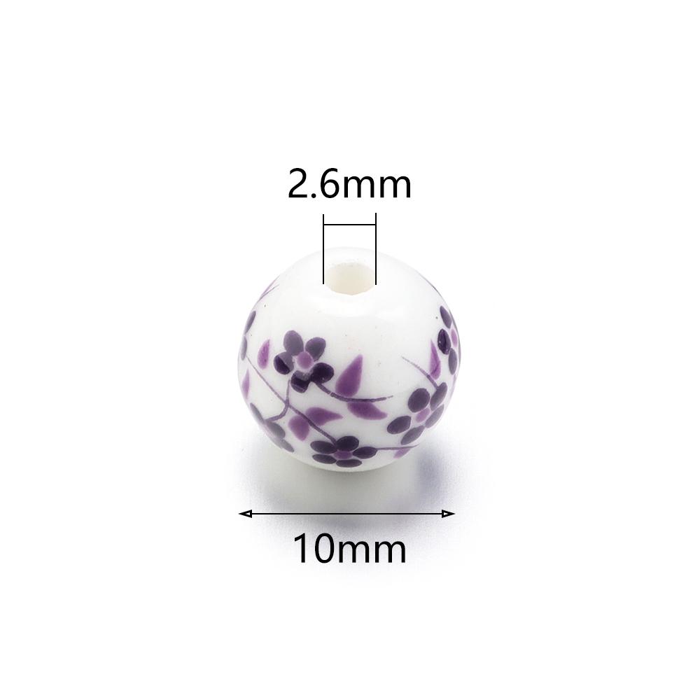 50Pcs 10mm Round Ceramic Beads Colorful Plum Blossom Sunflower Pattern Loose Porcelain Beads For DIY Bracelet Necklace Jewelry