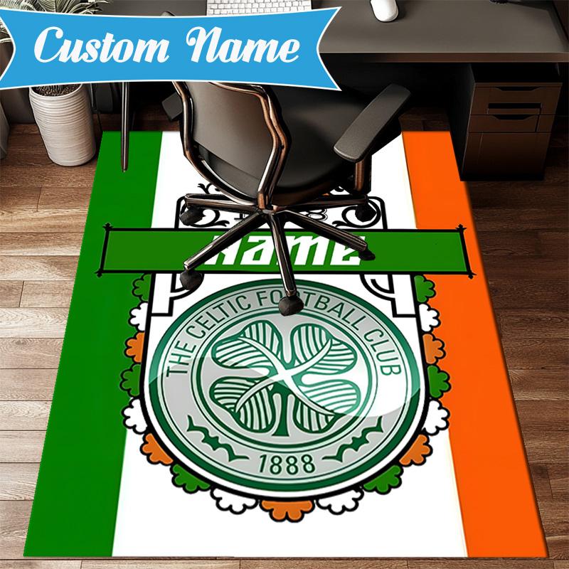 Custom Name Celtic FC Crest Rug Game Carpet, Floor Mat for Bedroom Living Room Entryway Rug, Home Decor Idea Gift for Christmas birthday