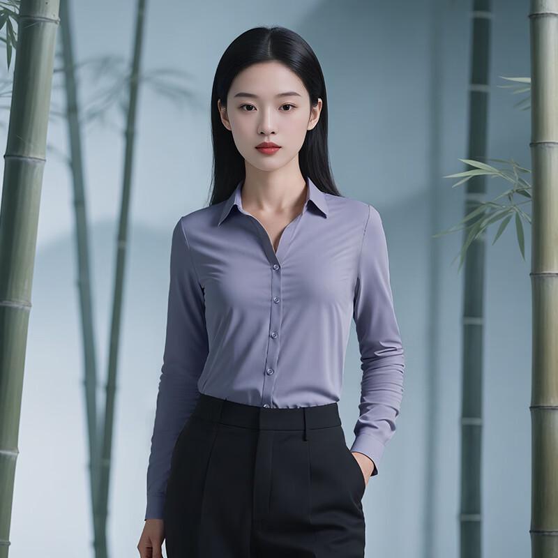 Женская профессиональная рубашка с V-образным вырезом, эластичная, не требующая глажки, с длинным рукавом 3XL