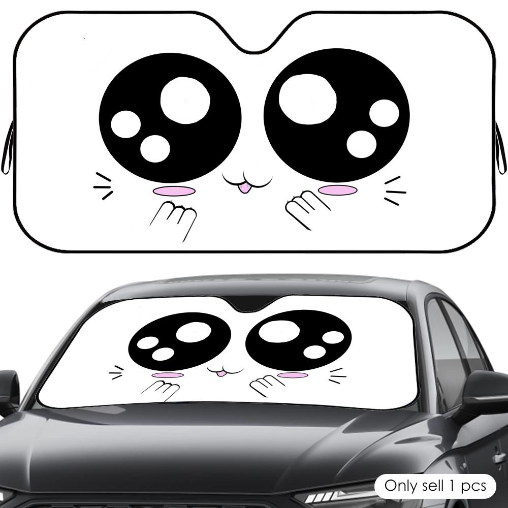 Cute Expression Sun Visor Reusable Aluminum Foil UV Protector Heat Five-Layer Insulation Windshield Sunshades