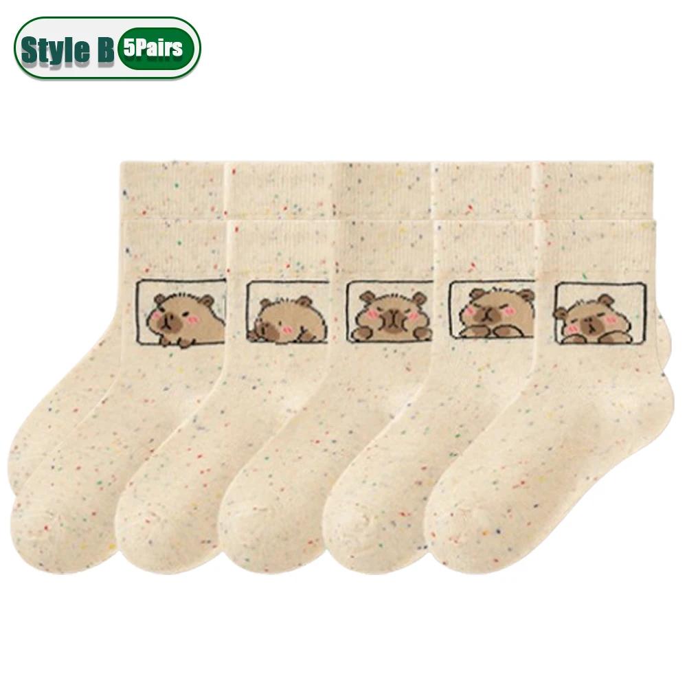 

5-40 пар мультяшных хлопковых носков с капибарой для детей и взрослых, с индивидуальным выражением, с животным узором, теплые зимние носки до щиколотки из точечной пряжи, подарок XL