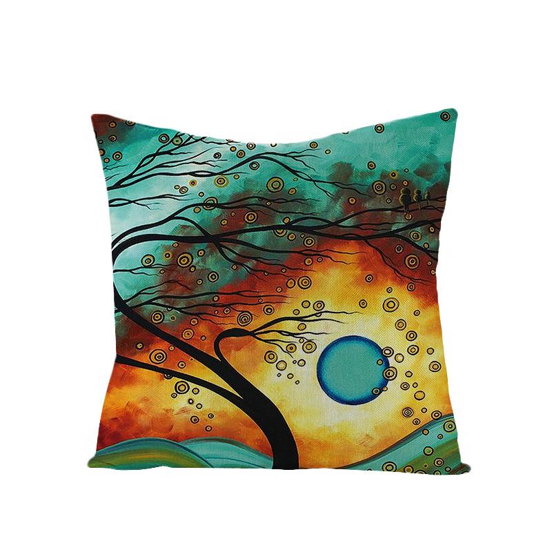 Home Oil Painting Tree Pillow Cover Polyester Sofa Car Pillow Cushion Cover Combination Pack