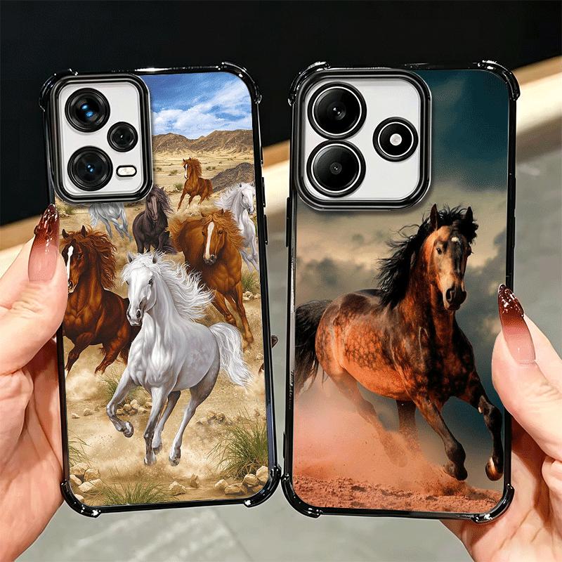 Ferghana Horse Animal Plating Phone Case For Xiaomi Redmi Note 14 15 Pro Plus 13 12 11 11S 11T 10 9S 9 5G Anti-Fall Airabag Cove