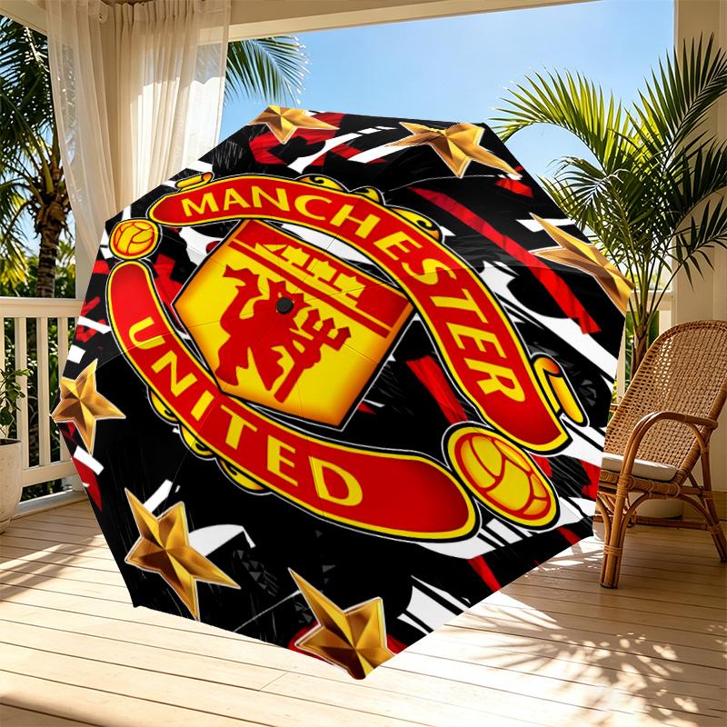 Manchester United F.C Print Automatic Open Close Umbrella, Portable Foldable Umbrella, for Outdoor Commute Camping Trip, Ideal Birthday Gift