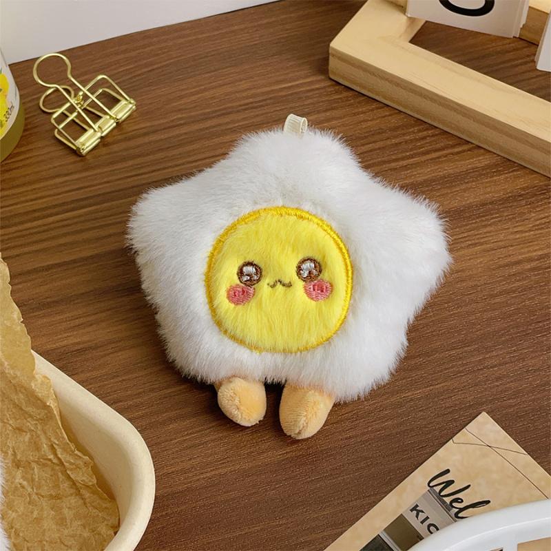 Cute Creative Plush Poached Egg Doll Pendant Keychain Cartoon Car Key Ring Fashion Backpack Decoration Accessories Gifts