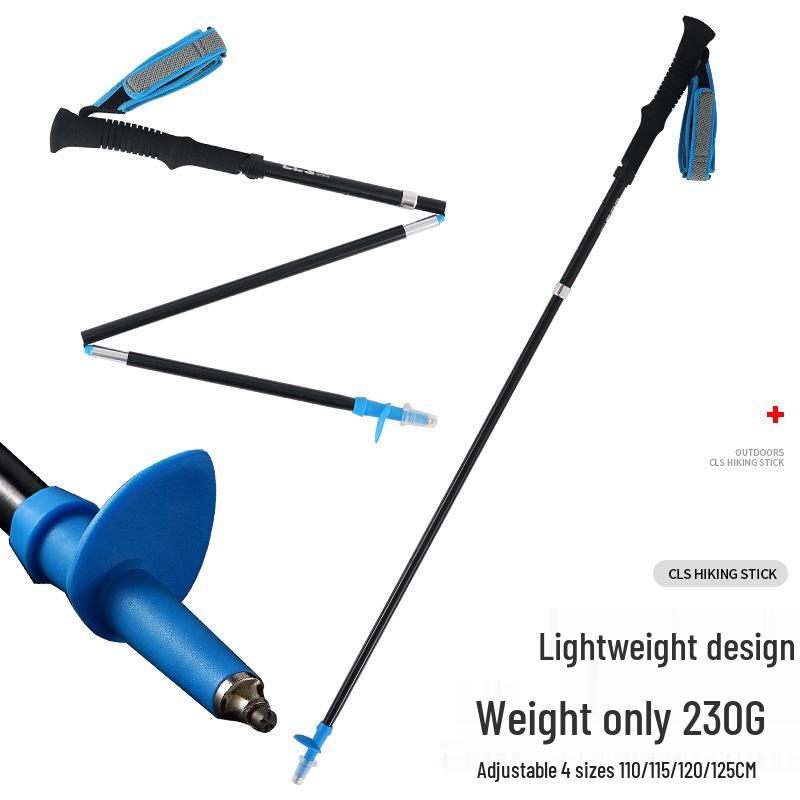 Ultra-Light 7075 Aluminum Adjustable Trekking Poles - Four-Section Telescopic Folding Hiking Sticks синий