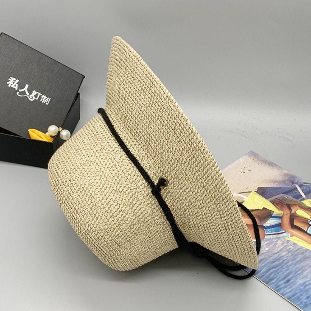 Summer Straw Bucket Hat Wide Brim Visor Cap Fashion Women's Straw Hat  Men Women