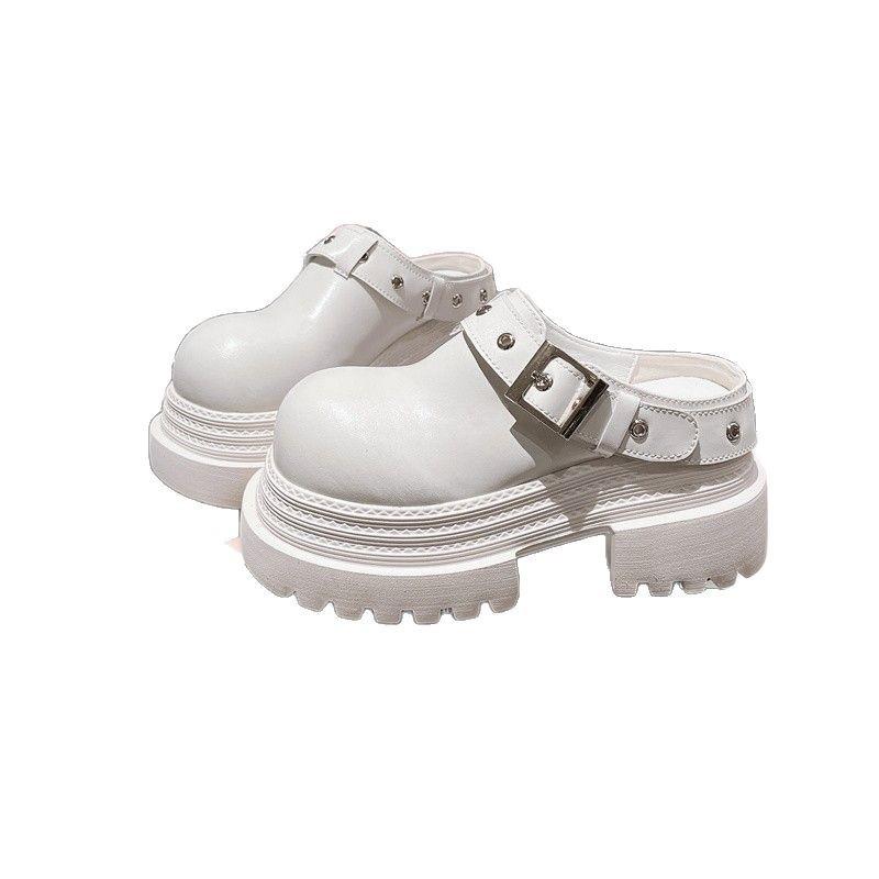 Retro outer slippers round head thick heel thick sole lace-up fashion small leather shoes women's 2025 spring new niche casual style