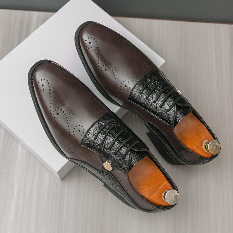 Fashion Trendy Fashionable Men Formal Leather Shoes Brown Lace-up Business Office Brand Leather Shoes Wedding Banquet Shoes Sizes 38-46