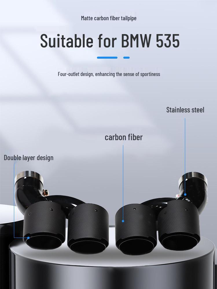 BMW 535li F10/F18 M5 Style Quad Exhaust Tips - Carbon Fiber & Black Stainless Steel.
