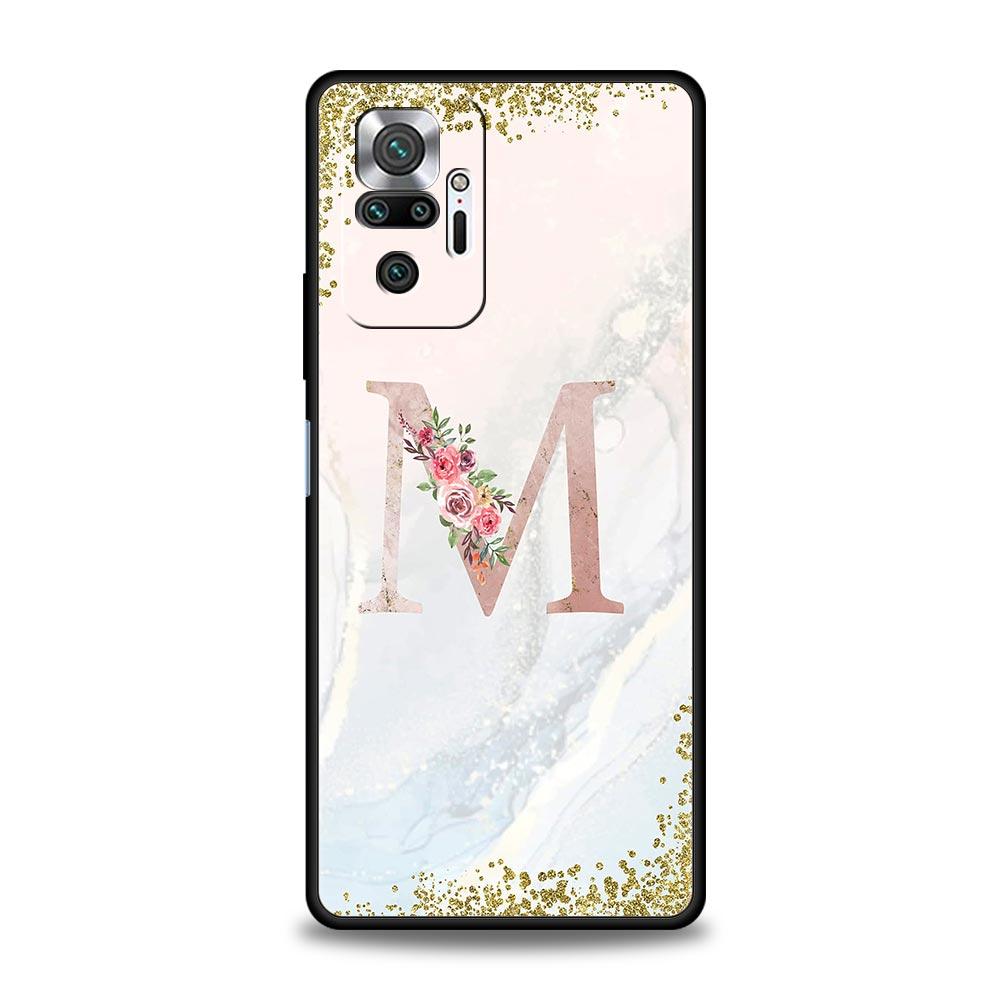 Flowers Letter Phone Case For Xiaomi Redmi Note 14 13 5G 10 11 12 Pro Plus 4G 14C 13C 12C 10C Black Cover