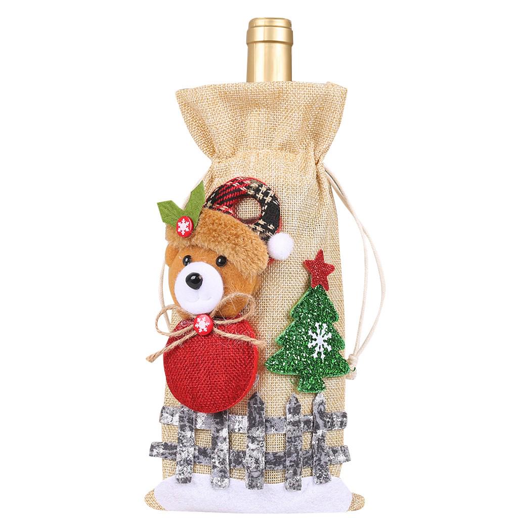 Christmas Decoration Linen Snow Cartoon Drawstring Bottle Cover