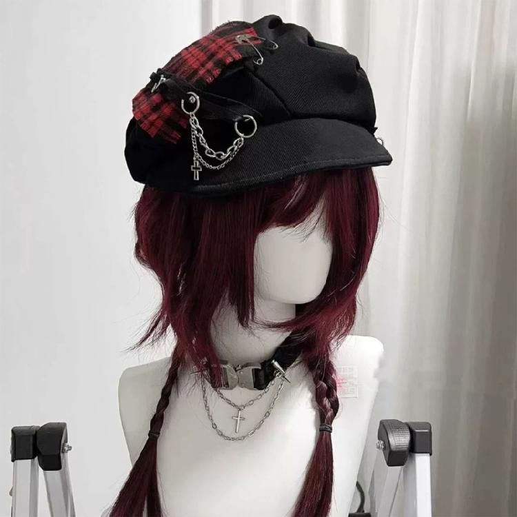 Punk Berets Metal Chain Unisex Headwear Accessory for Women Men Cabbie Hat for Halloween Cosplay Party Outfit