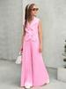 Girls' Fashionable Suit Set: Summer Sleeveless Top + Wide-Leg Pants Set