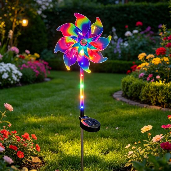 Solar Pinwheel Light Kinetic Light with Color Wind Spinner Garden Changing LED Glow